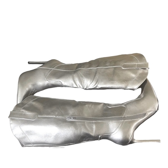 Wild Diva Silver Western Knee High Cowboy Stiletto Boots sz 10 NIB - Picture 5 of 11